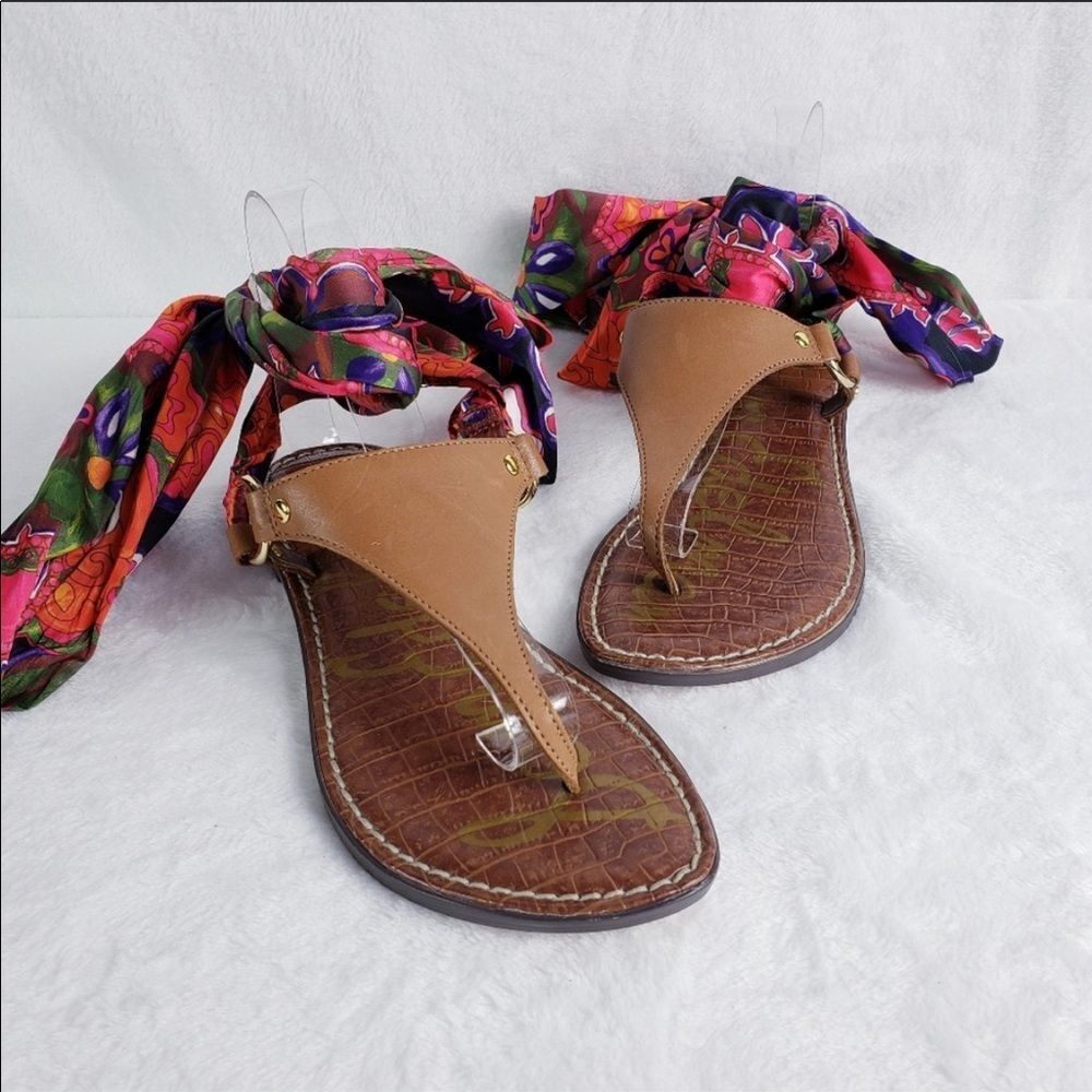 Sam Edelman Giliana Leather Floral Ankle Wrap Sandals Size 6 Boho - Picture 2 of 5